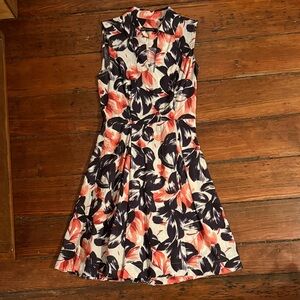 French Connection Navy and Coral Floral Midi Dress